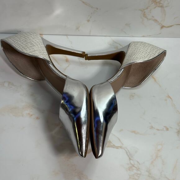 Seychelles Silver High Heels 7.5 Pointed Toe D'Orsay Leather‎ Pumps 3.5" Formal - Picture 8 of 13